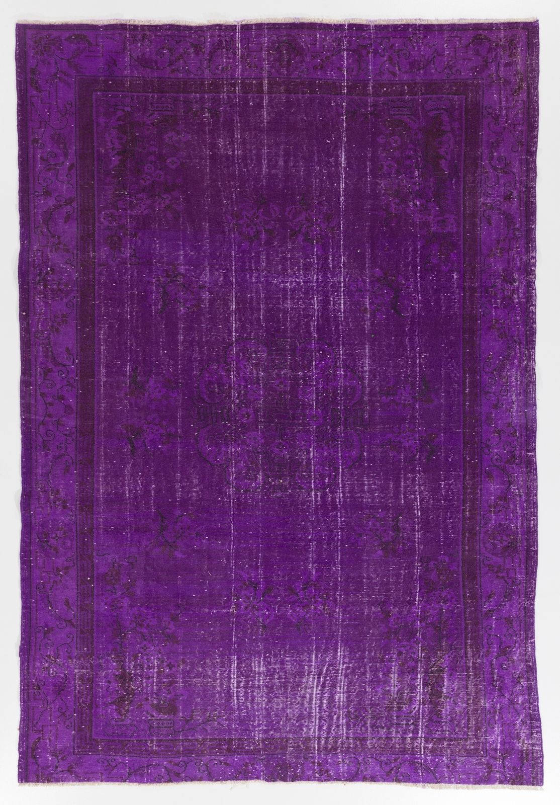6.2x9.4 Ft Midcentury Area Rug Over Dyed In Purple Color, Hand Knotted In Turkey