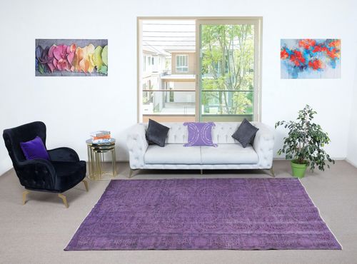 6x9.4 Ft Modern Purple Color Rug, Handmade Turkish Rug, Bohemian Home Decor photo furniture