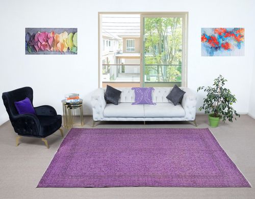 6.8x10 Ft Modern Purple Color Rug, Handmade Turkish Carpet, Bohemian Home Decor photo furniture