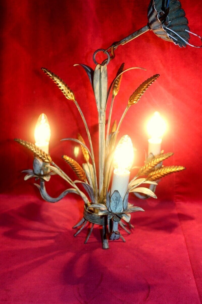 Metal Wheat Sheaf Chandelier Vintage Italian Tole Were Light 3 Arms