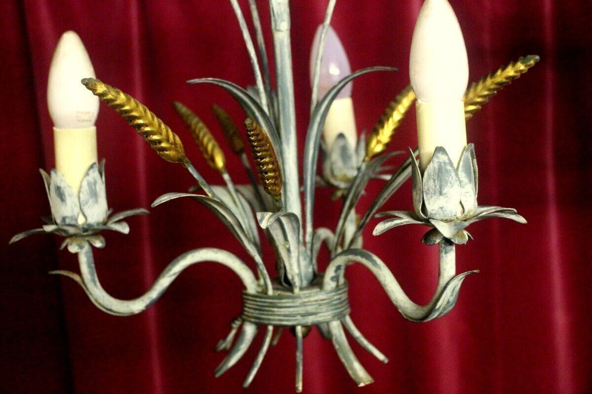 Metal Wheat Sheaf Chandelier Vintage Italian Tole Were Light 3 Arms photo 142.0