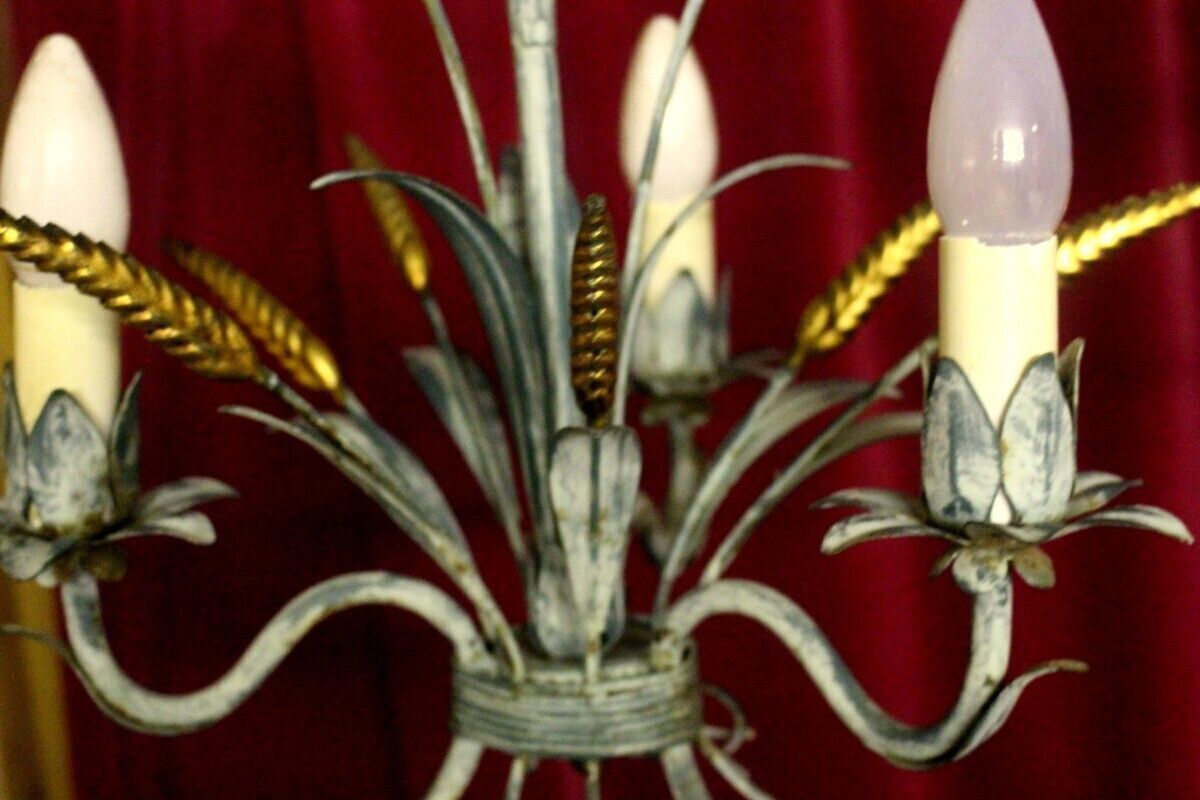Metal Wheat Sheaf Chandelier Vintage Italian Tole Were Light 3 Arms photo vintage