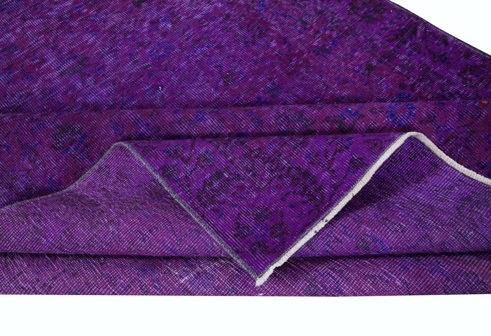5.3x8.6 Ft Dark Purple Handmade Room Size Area Rug. Modern Floral Turkish Carpet photo for sale