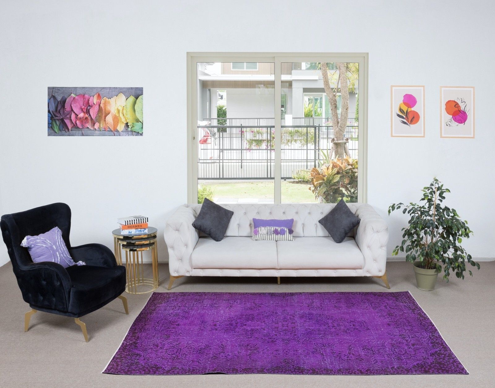 5.3x9 Ft Modern Violet Purple Carpet, Handmade Turkish Rug, Bohemian Home Decor photo furniture