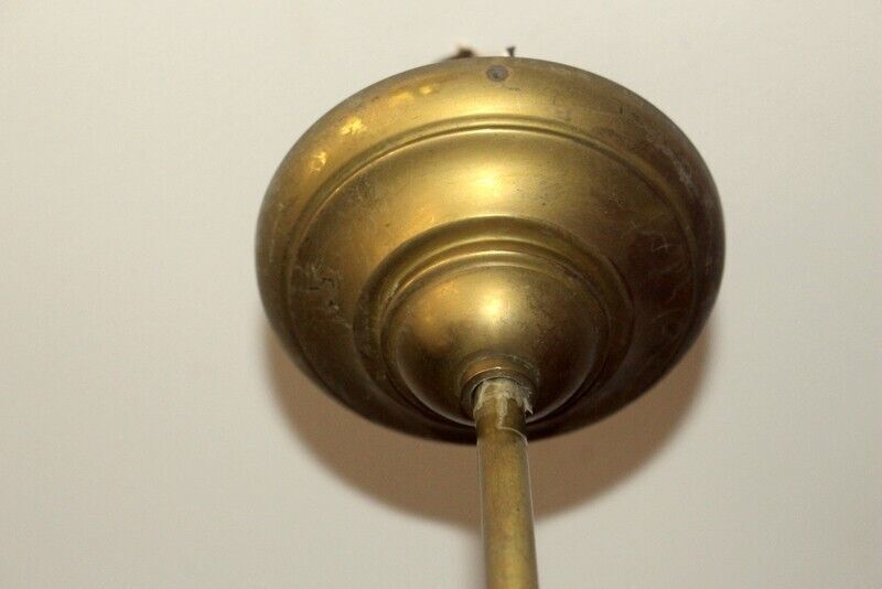 1930 Antique French Ceiling Light In White Glass Opaline And Brass   Complete photo vinterior