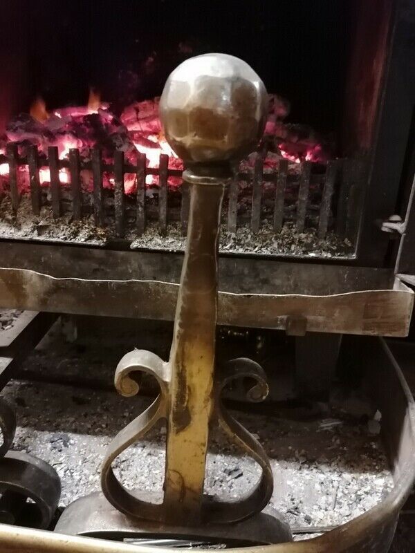A Pair French Vintage Antique Cast Iron And Brass Fireplace Andirons Fire Dogs photo for sale