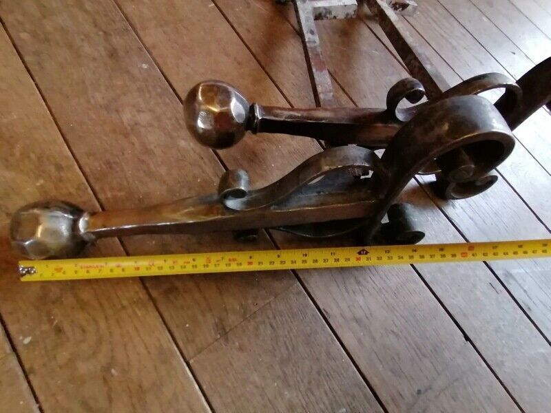 124.0 A Pair French Vintage Antique Cast Iron And Brass Fireplace Andirons Fire Dogs photo