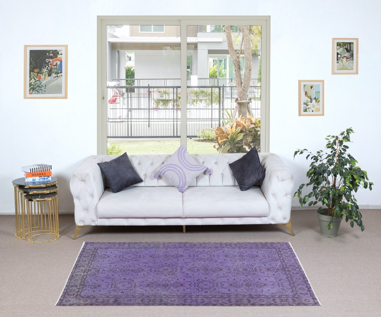 3.8x6.8 Ft Purple Area Rug, Handmade Kitchen Rug, Upcycled Turkish Carpet photo furniture