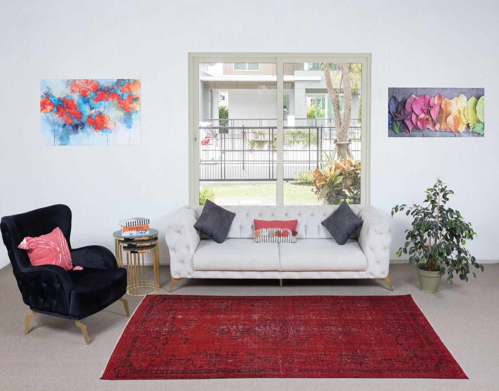 5.5x9.2 Ft Modern Area Rug In Red, Handwoven And Handknotted In Turkey photo furniture