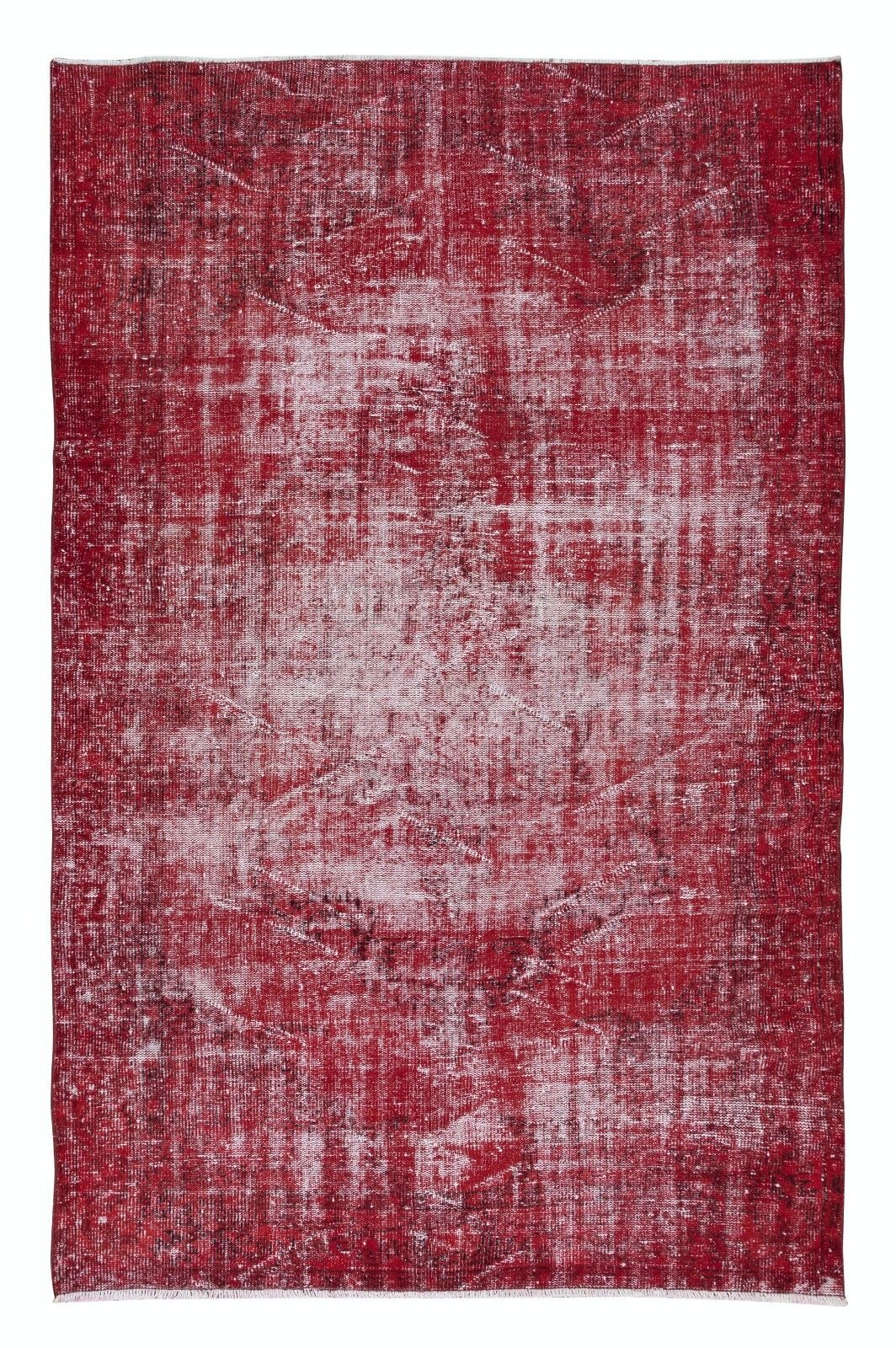 5.8x9 Ft Distressed Turkish Handmade Area Rug In Red, Ideal For Modern Interiors