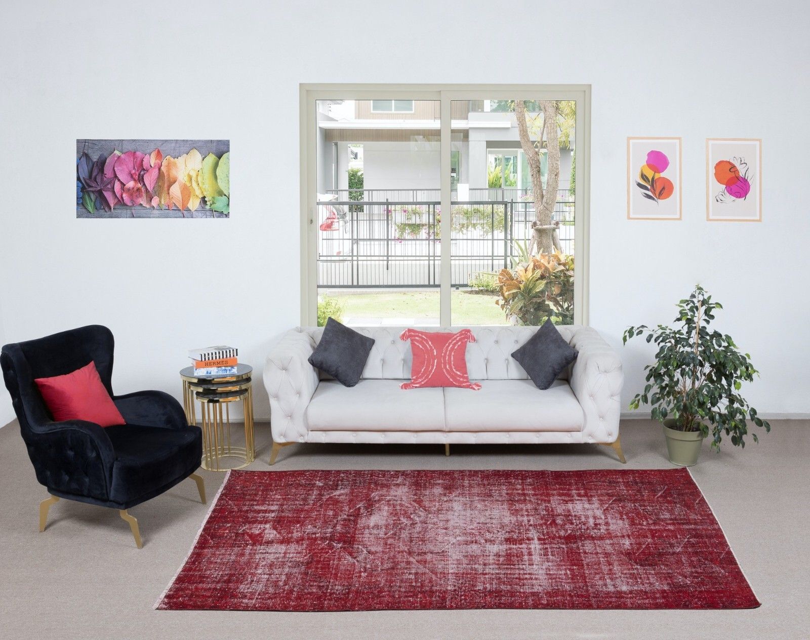 5.8x9 Ft Distressed Turkish Handmade Area Rug In Red, Ideal For Modern Interiors photo furniture