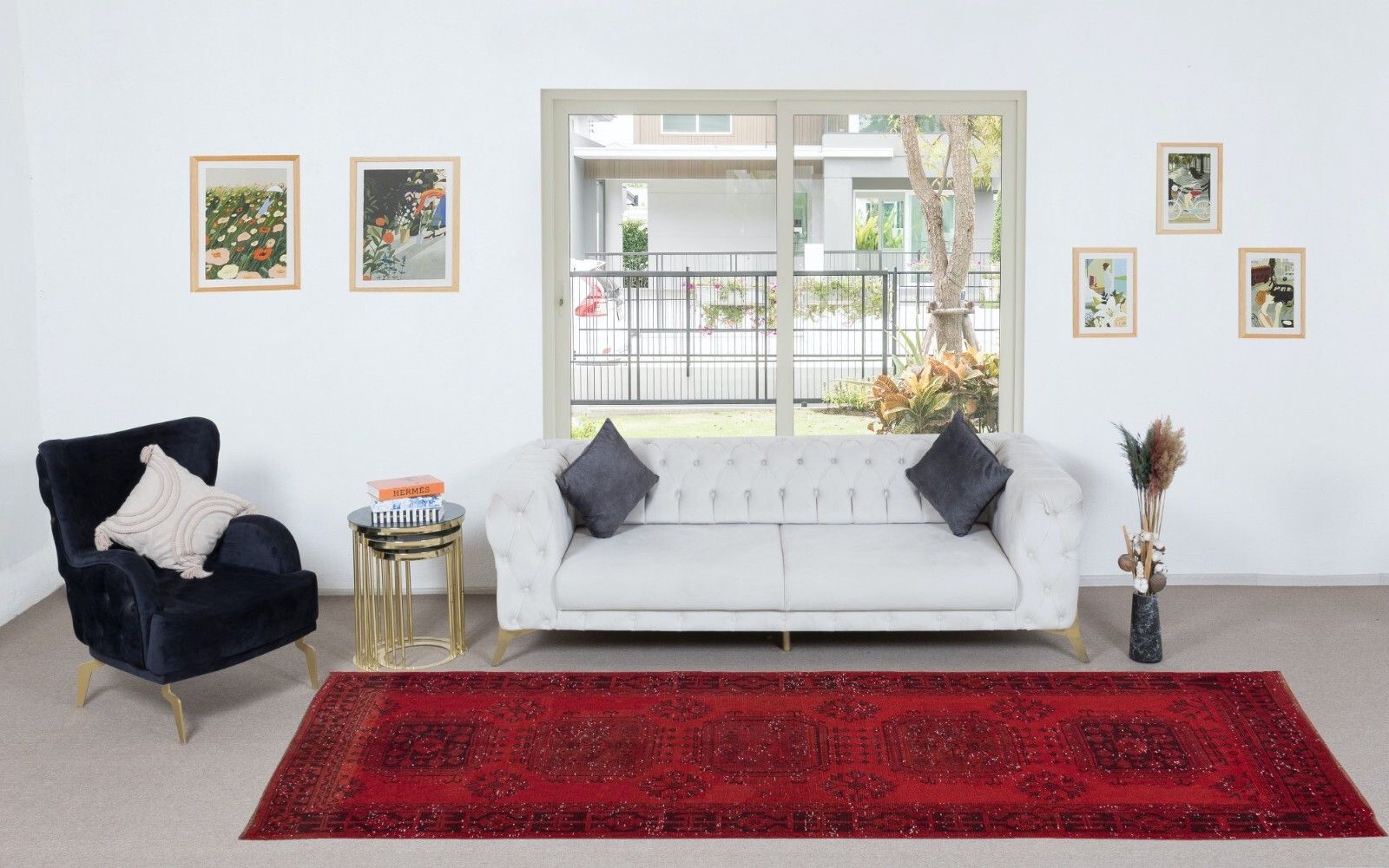 4x11.2 Ft Hand Knotted Runner Rug. Modern Turkish Hallway Carpet In Dark Red photo furniture