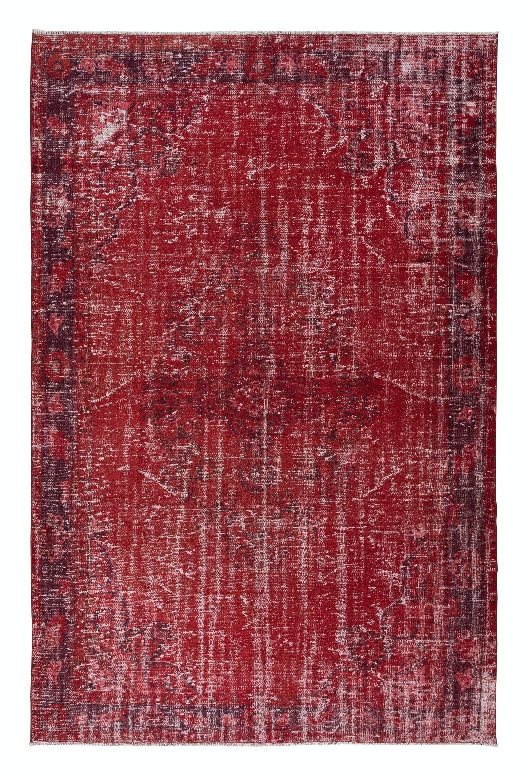 6x9.2 Ft Contemporary Handmade Turkish Red Wool Area Rug With Shabby Chic Style