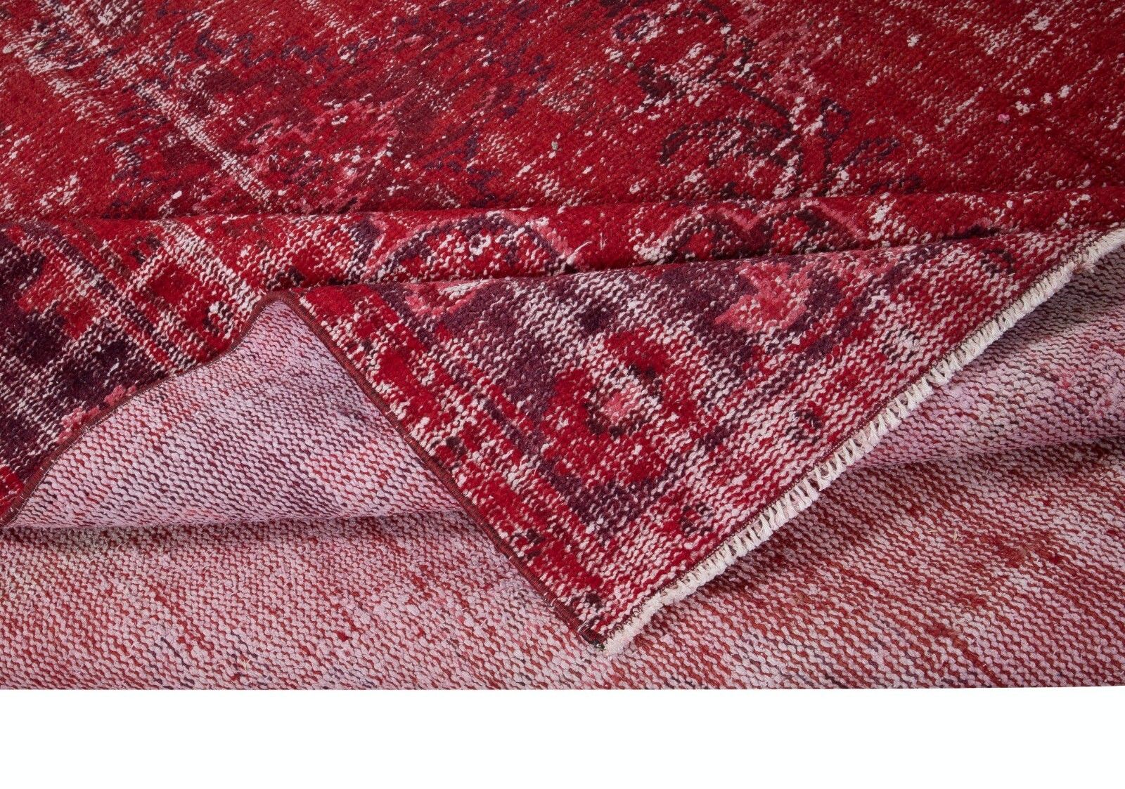 6x9.2 Ft Contemporary Handmade Turkish Red Wool Area Rug With Shabby Chic Style photo for sale