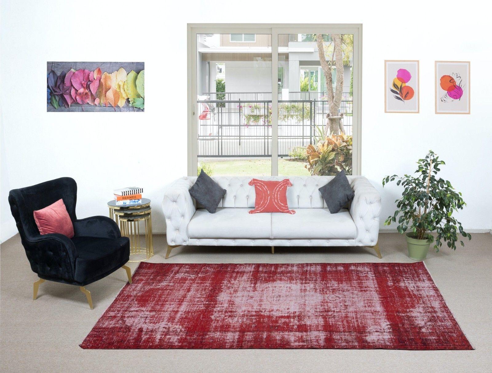 6x10 Ft Shabby Chic Turkish Red Area Rug, Handmade Carpet, Woolen Floor Covering photo furniture