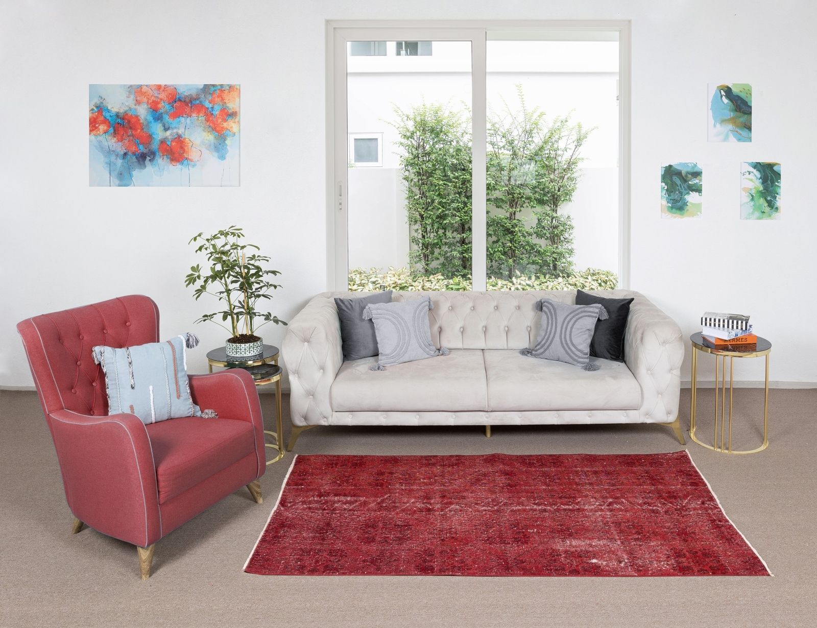 3.9x6.7 Ft Vintage Handmade Red Overdyed Rug From Central Anatolia photo furniture