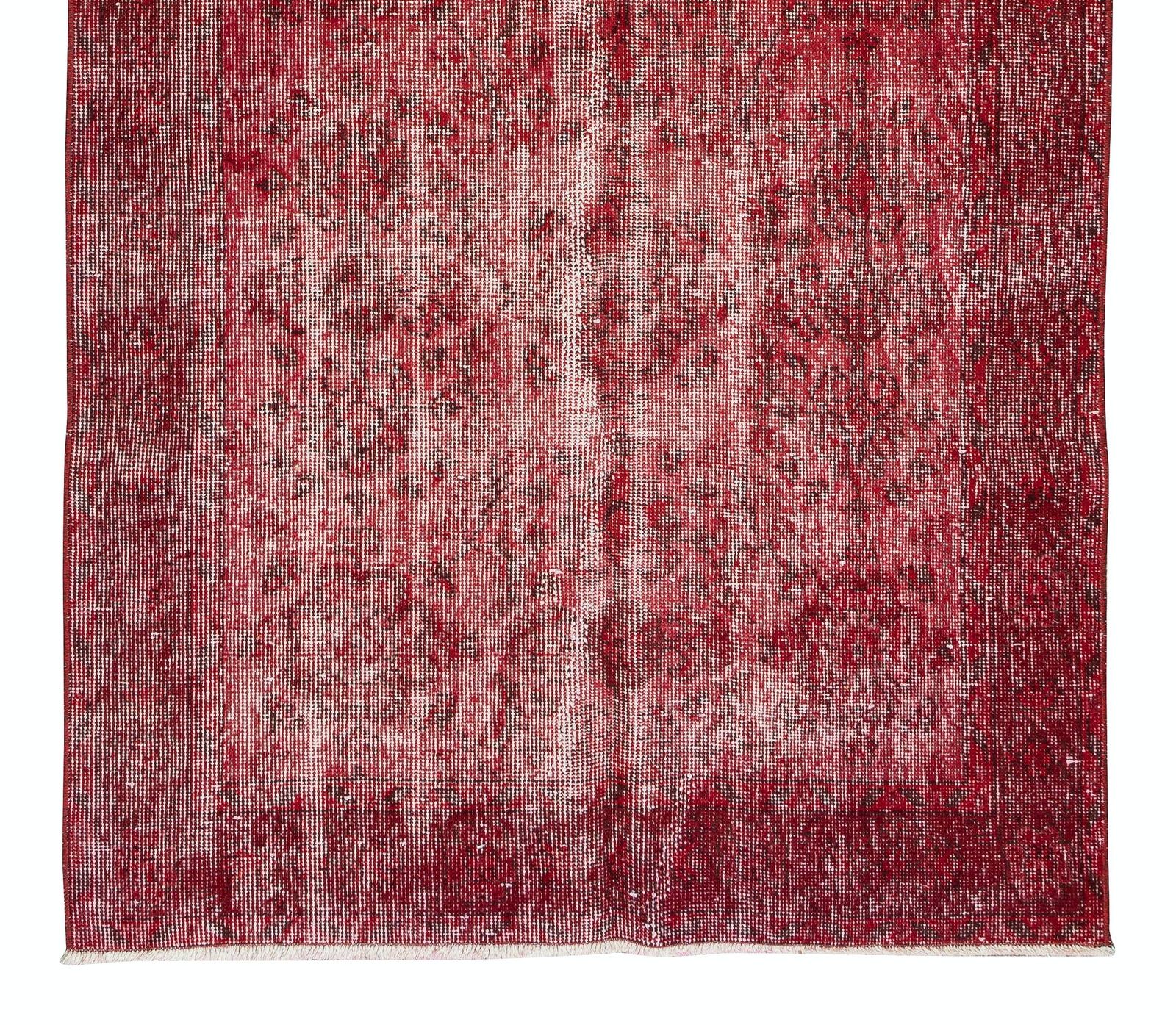 3.6x6.6 Ft Handmade Turkish Rug Over Dyed In Red, Decorative Vintage Carpet photo 202.0