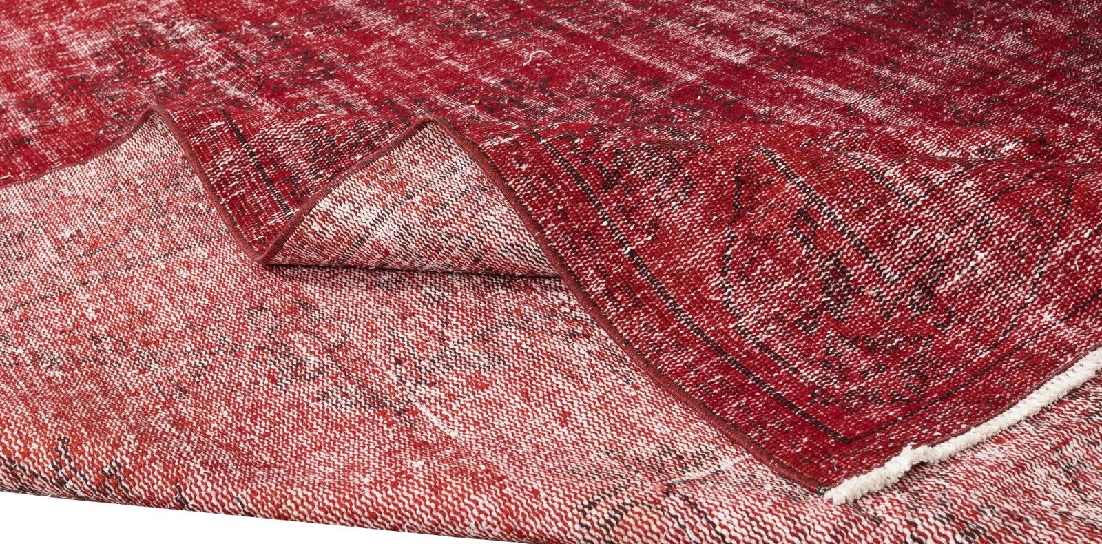 5.7x9 Ft Vintage Handmade Turkish Rug Over Dyed In Red, Great For Office & Home photo for sale