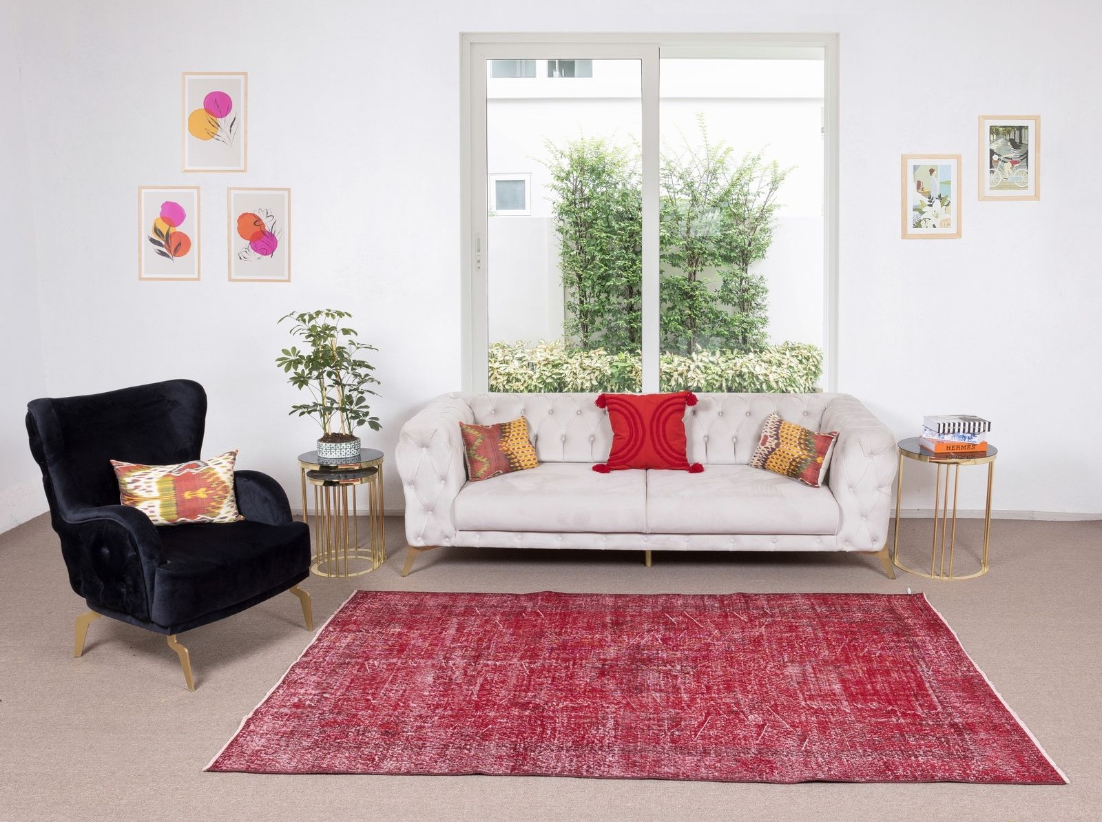 5.2x8.7 Ft Home Decor Vintage Handmade Turkish Rug Re Dyed In Red, Saloon Carpet photo furniture