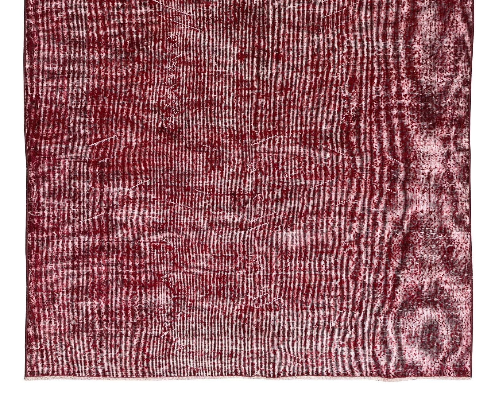 5.2x8.7 Ft Home Decor Vintage Handmade Turkish Rug Re Dyed In Red, Saloon Carpet photo 308.0