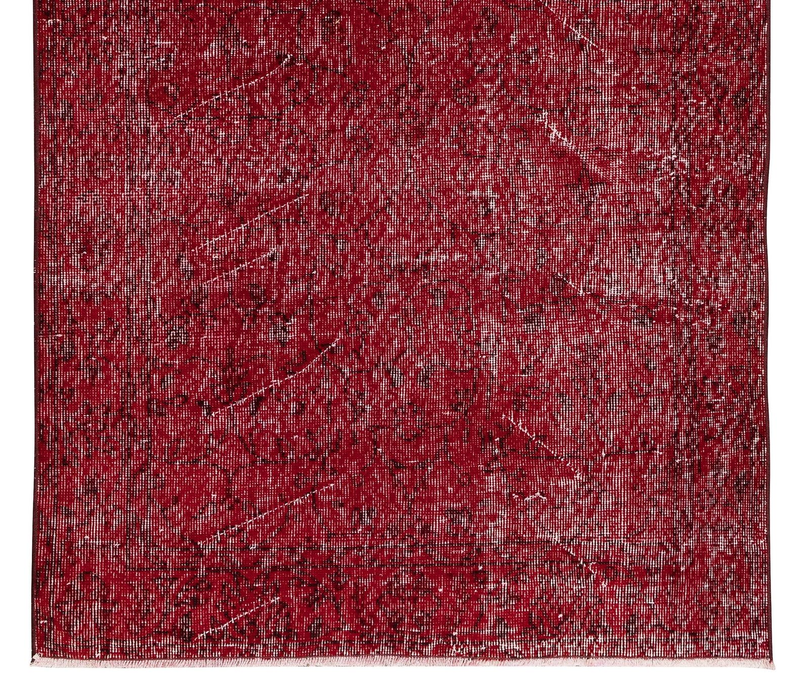 4x7 Ft Decorative Vintage Handmade Turkish Accent Rug Overdyed In Red photo 229.0