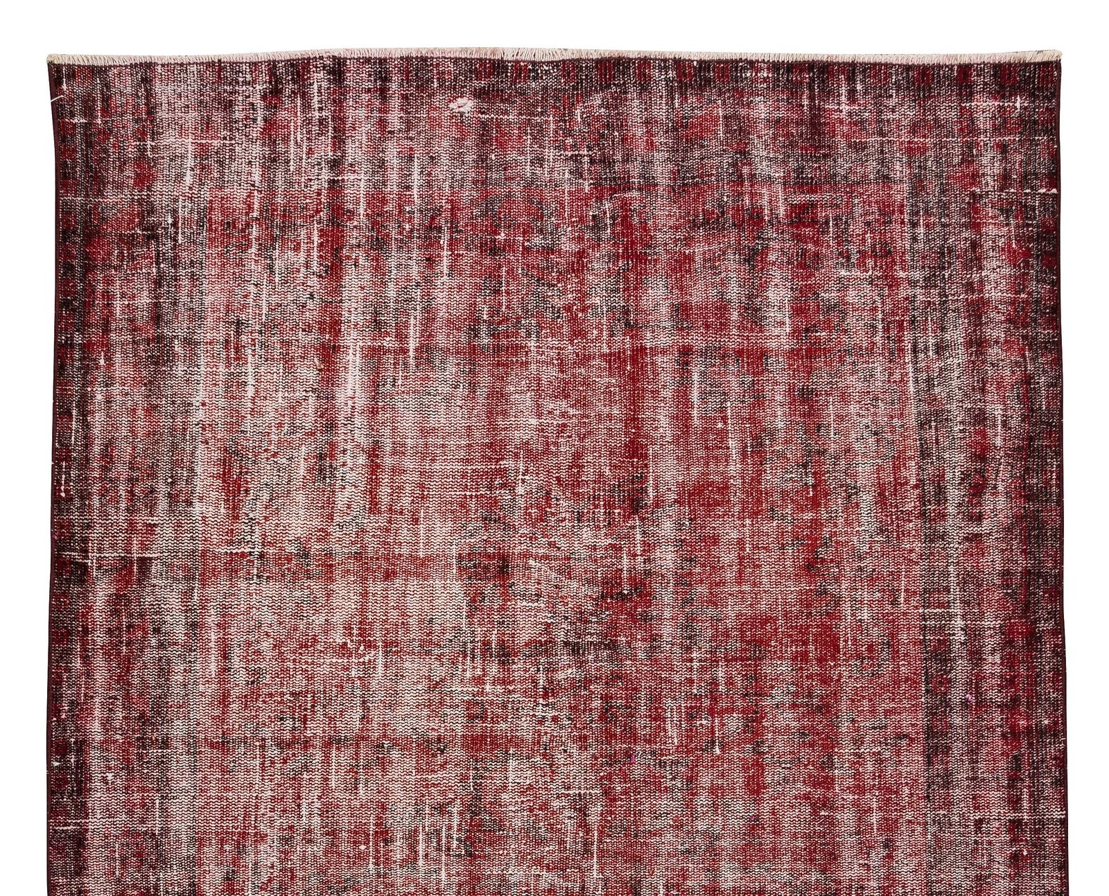 5.3x9 Ft Distressed Handmade Turkish Mid Century Wool Area Rug In Red photo Textiles