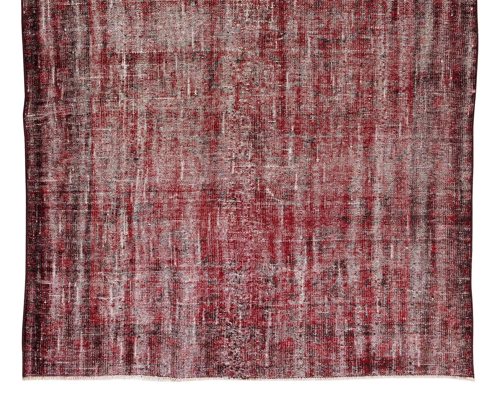 5.3x9 Ft Distressed Handmade Turkish Mid Century Wool Area Rug In Red photo 323.0