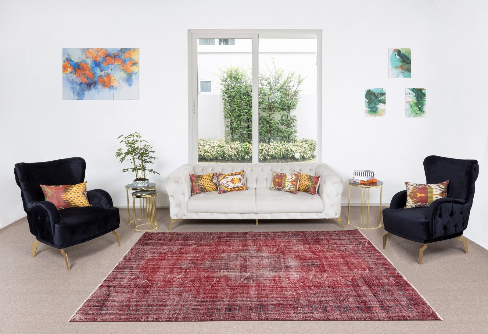 6.7x9.8 Ft Hand Knotted Vintage Turkish Rug Over Dyed In Red 4 Modern Interiors photo furniture