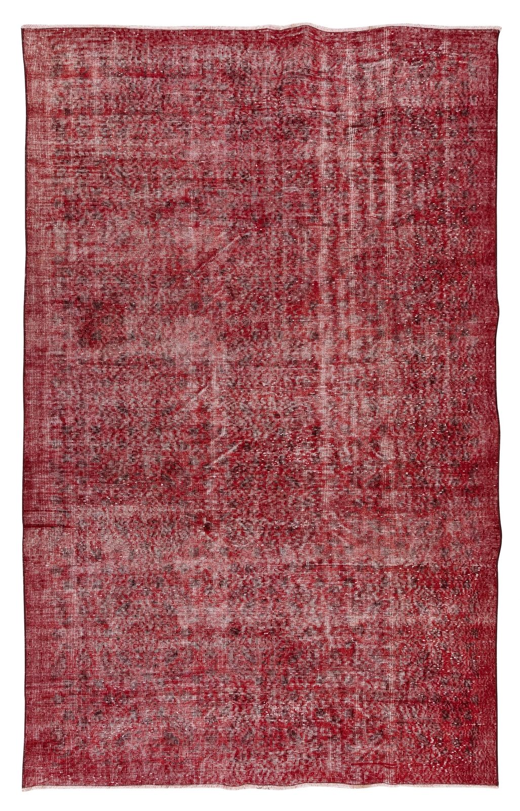 5.3x8.5 Ft Midcentury Handmade Turkish Rug Over Dyed In Red For Modern Interiors