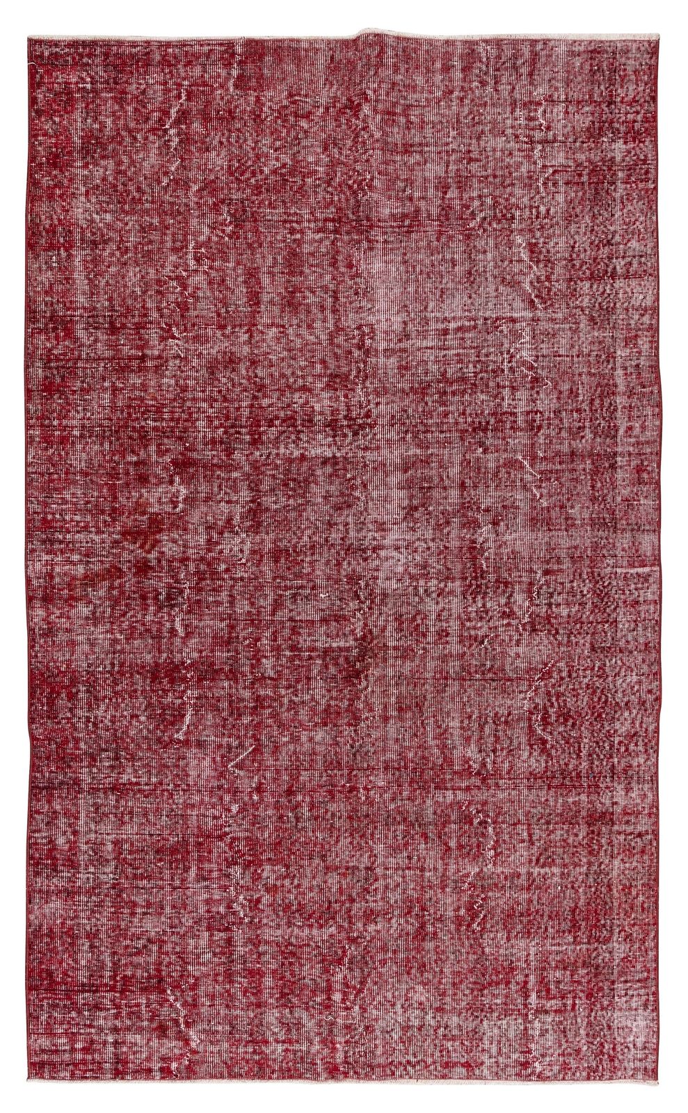 5.3x8.6 Ft Handmade Midcentury Turkish Rug Over Dyed In Red For Modern Interiors