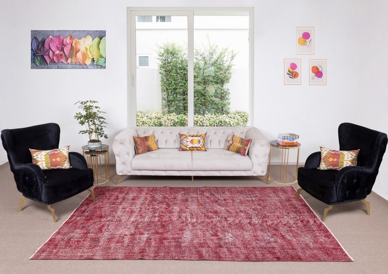 6x9.7 Ft Distressed Handmade Turkish Vintage Area Rug Over Dyed In Burgundy Red photo furniture