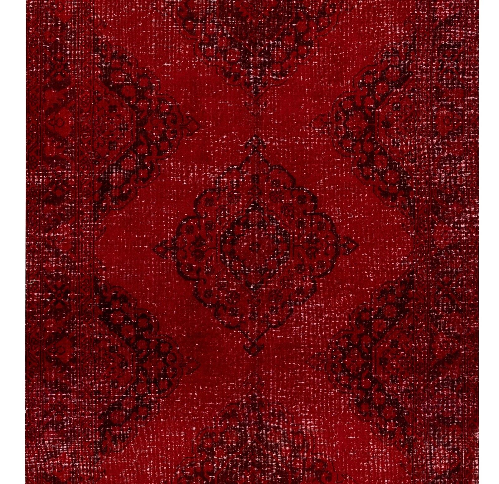 4.3x13.5 Ft Modern Handmade Konya Sille Runner Rug Over Dyed In Red For Hallway photo for sale