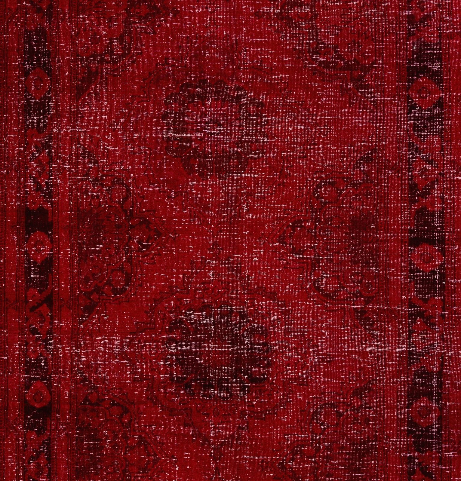 4.7x12.4 Ft Distressed Vintage Konya Sille Runner Rug Re Dyed In Red For Hallway photo Textiles