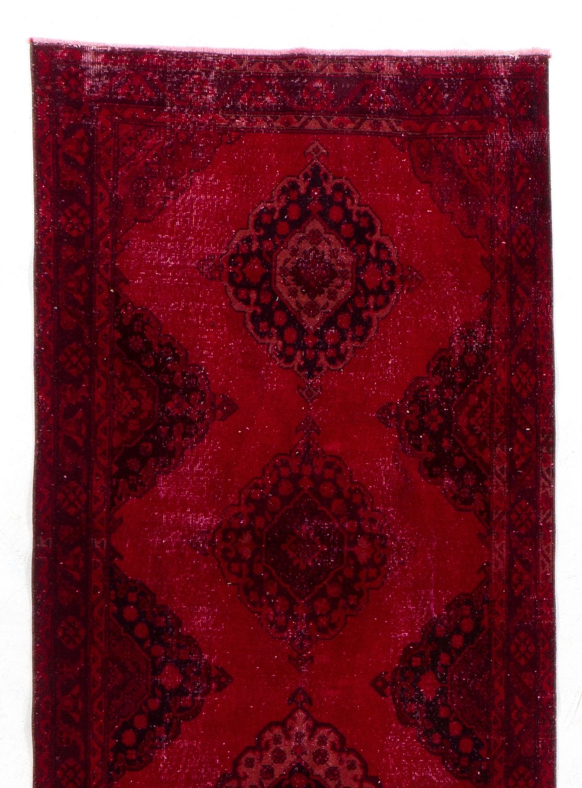 4.8x12.9 Ft Handmade Vintage Konya Sille Runner Rug Over Dyed In Red For Hallway photo furniture