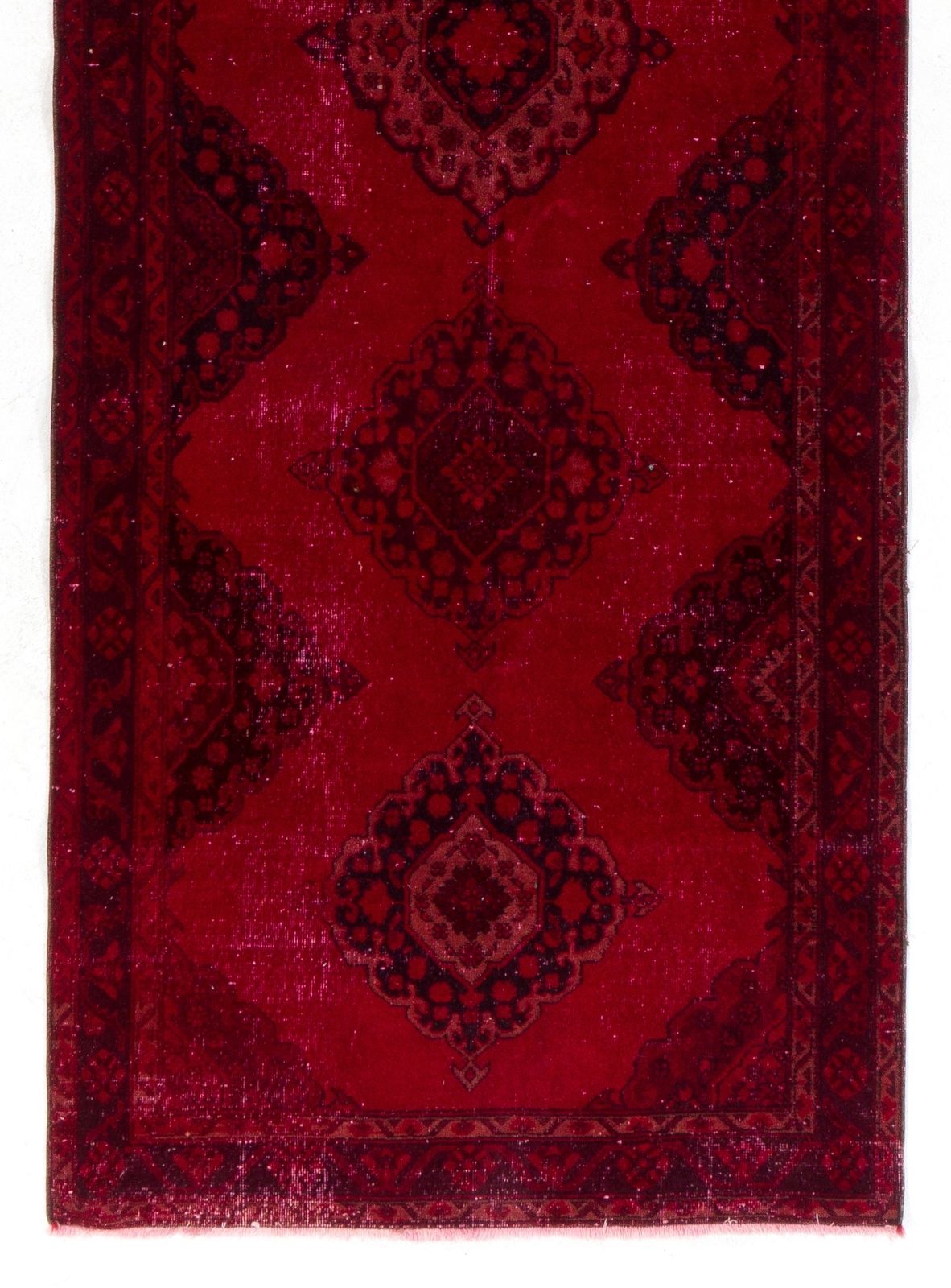 4.8x12.9 Ft Handmade Vintage Konya Sille Runner Rug Over Dyed In Red For Hallway photo for sale