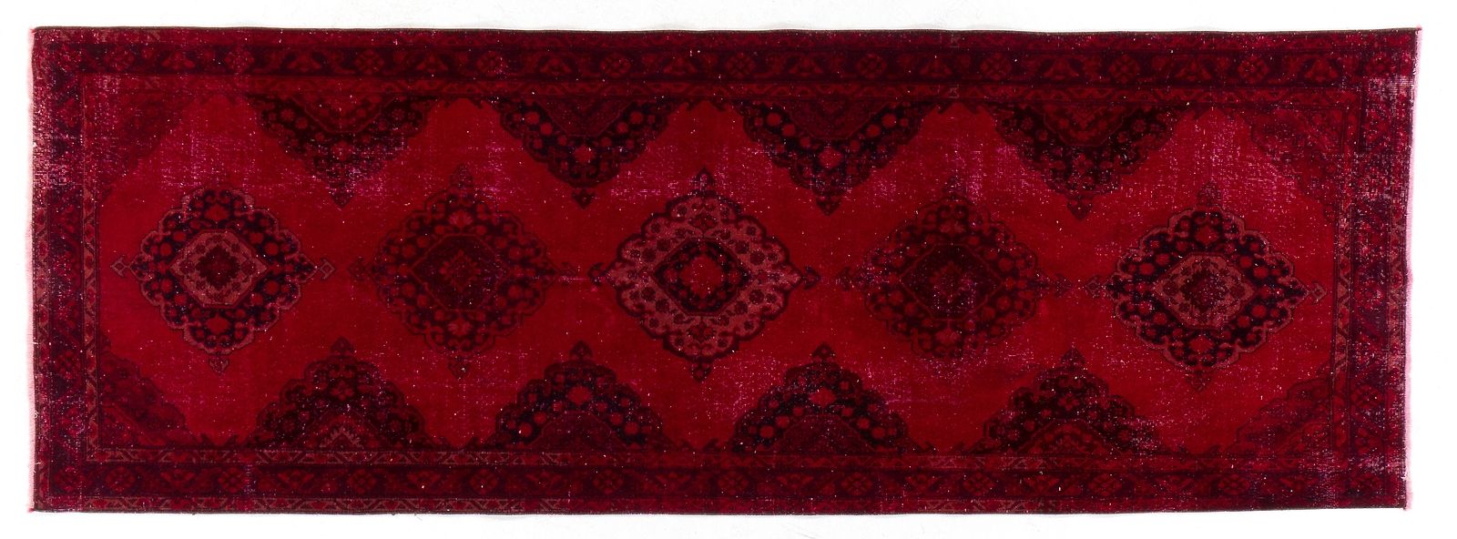 4.8x12.9 Ft Handmade Vintage Konya Sille Runner Rug Over Dyed In Red For Hallway photo 731.0