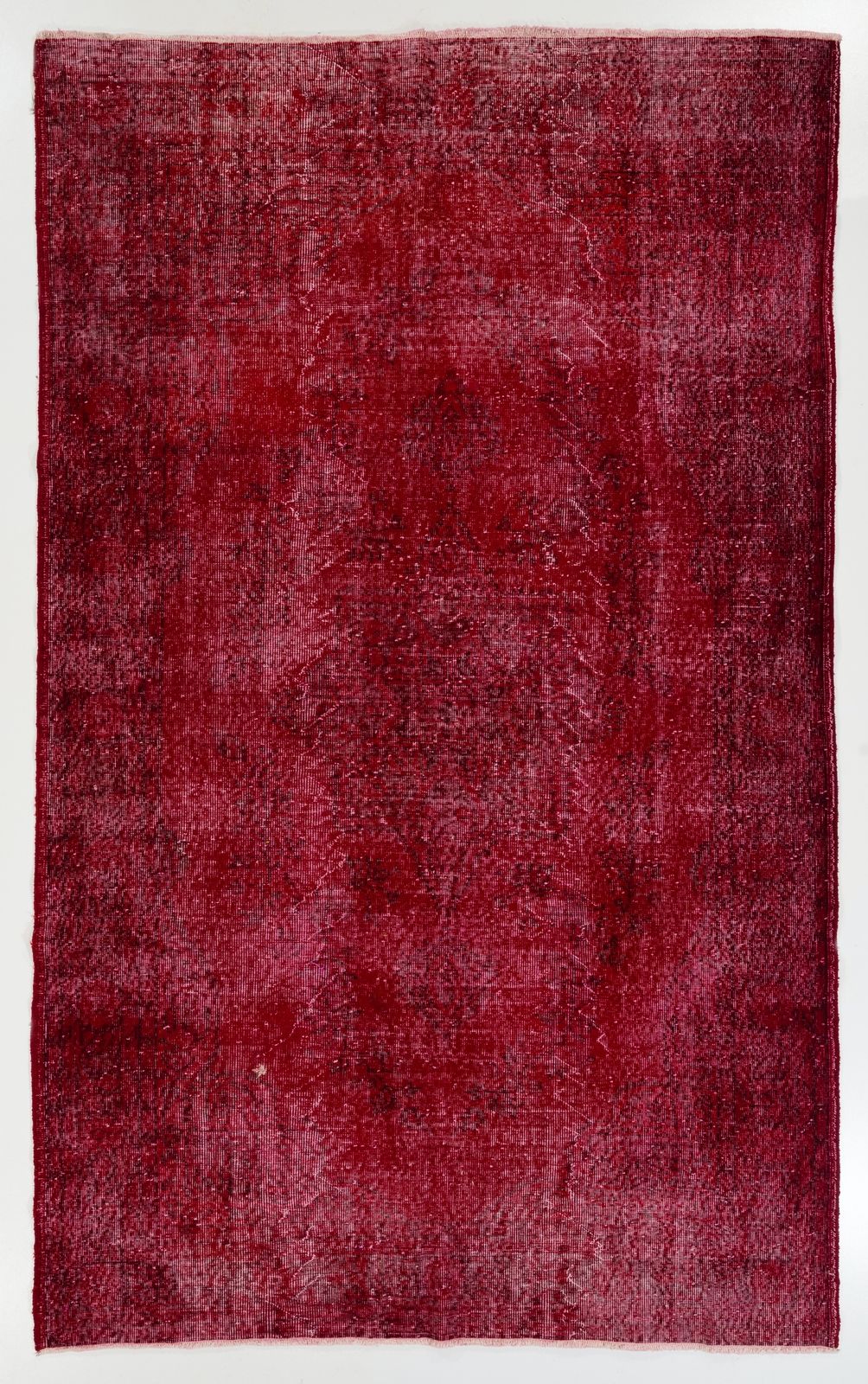 6.2x9.9 Ft Room Size Vintage Area Rug Redyed In Red, Hand Knotted In Turkey
