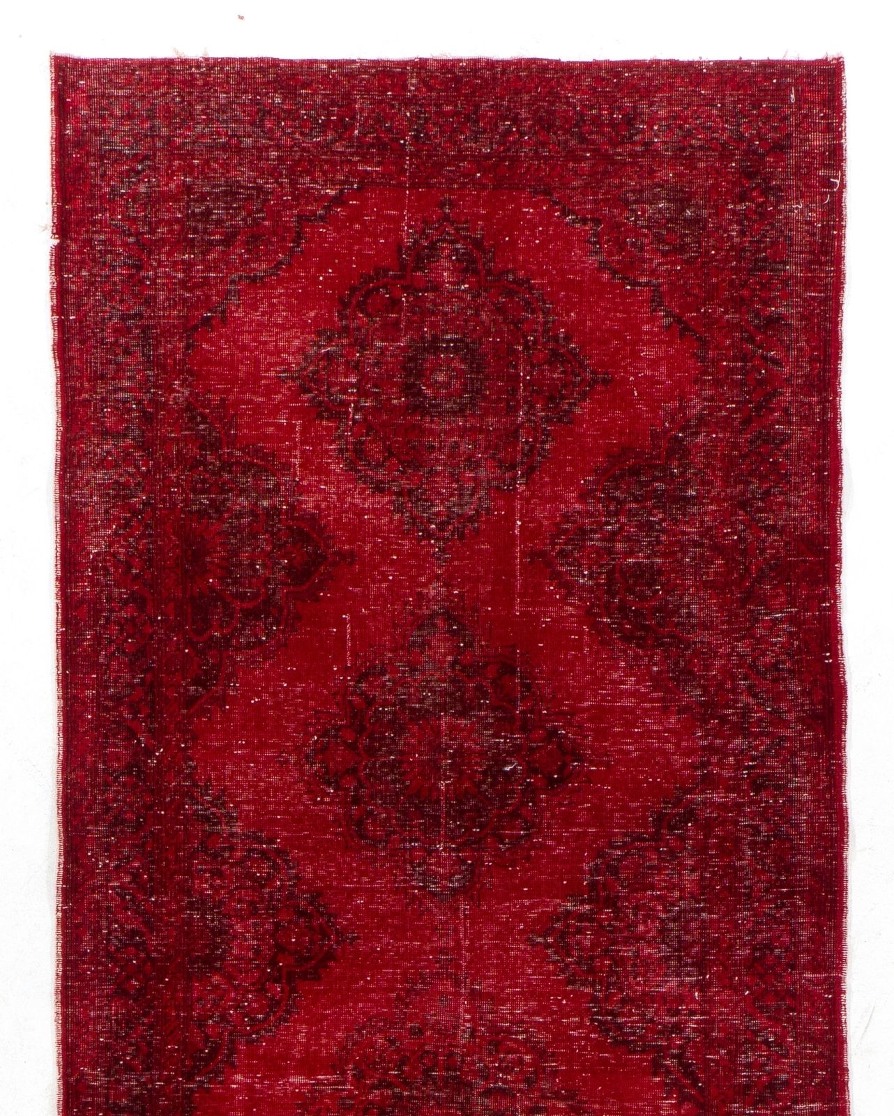 4.7x13 Ft Handmade Vintage Konya Sille Runner Rug Over Dyed In Red For Hallway photo furniture