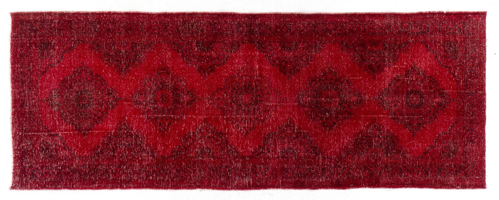 4.7x13 Ft Handmade Vintage Konya Sille Runner Rug Over Dyed In Red For Hallway photo 725.0