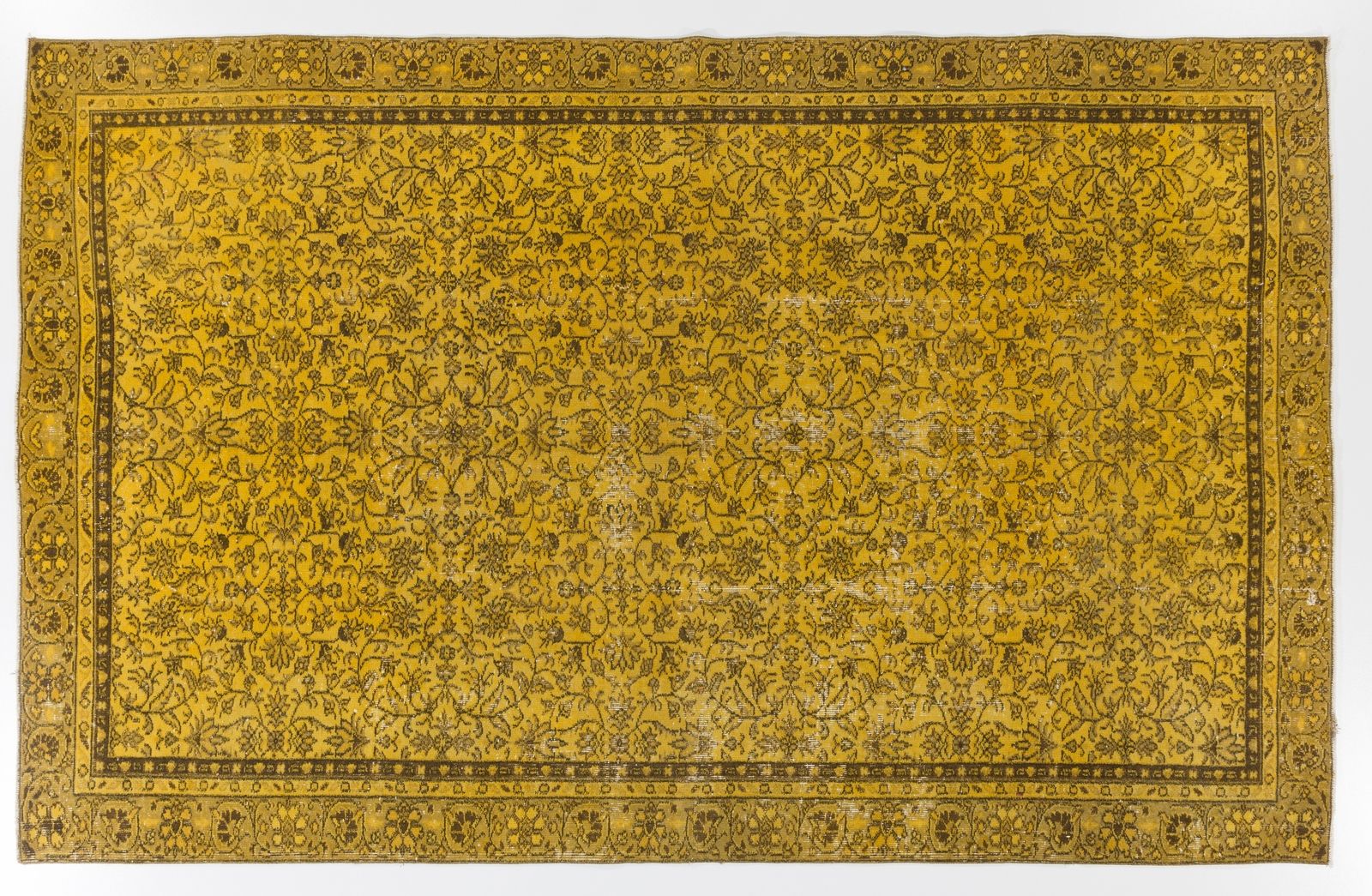 6.4x10.3 Ft Vintage Floral Area Rug Over Dyed In Yellow, Handknotted In Turkey photo furniture