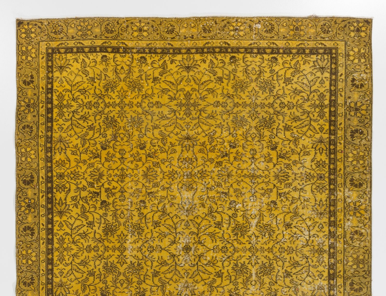 6.4x10.3 Ft Vintage Floral Area Rug Over Dyed In Yellow, Handknotted In Turkey photo Textiles