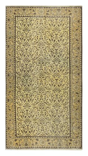 3.7x7 Ft Modern Handmade Turkish Wool Area Rug In Yellow With Floral Design