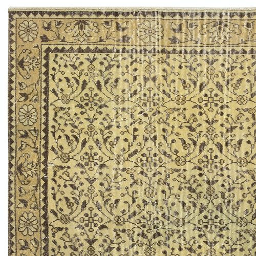 3.7x7 Ft Modern Handmade Turkish Wool Area Rug In Yellow With Floral Design photo Textiles