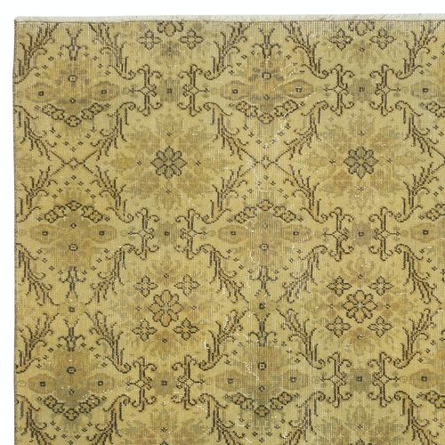 4x7.4 Ft Contemporary Handmade Floral Patterned Turkish Rug In Yellow Color photo Textiles