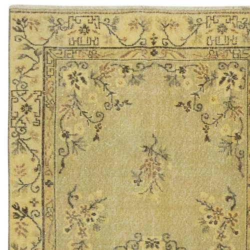 3.7x7 Ft One Of A Pair Handmade Yellow Turkish Wool Rug With Art Deco Design photo Textiles