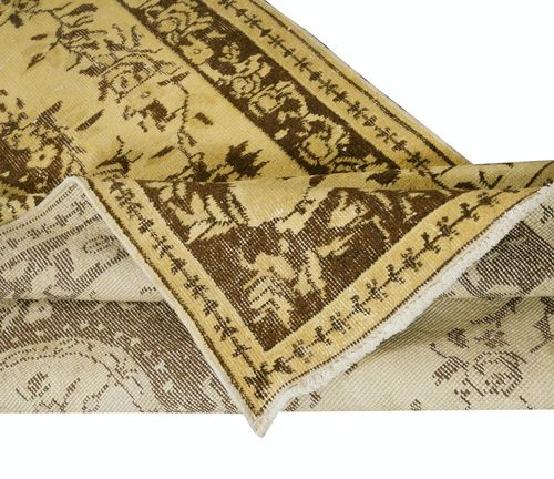 3.7x6.5 Ft Overdyed Yellow Turkish Wool Rug, Modern Handmade Floor Covering photo for sale