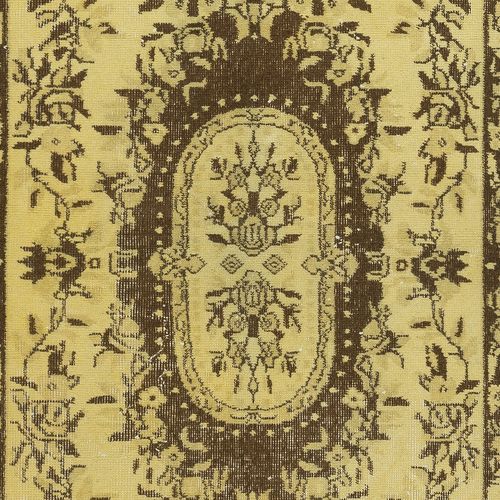 3.7x6.5 Ft Overdyed Yellow Turkish Wool Rug, Modern Handmade Floor Covering photo 238.0