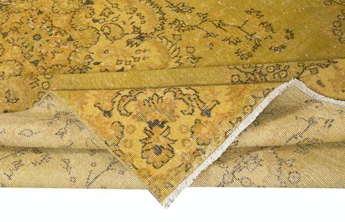 7x10.8 Ft Yellow Hand Knotted Turkish Area Rug. Medallion Design Carpet photo for sale