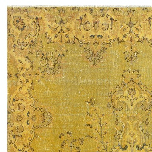 7x10.8 Ft Yellow Hand Knotted Turkish Area Rug. Medallion Design Carpet photo Textiles