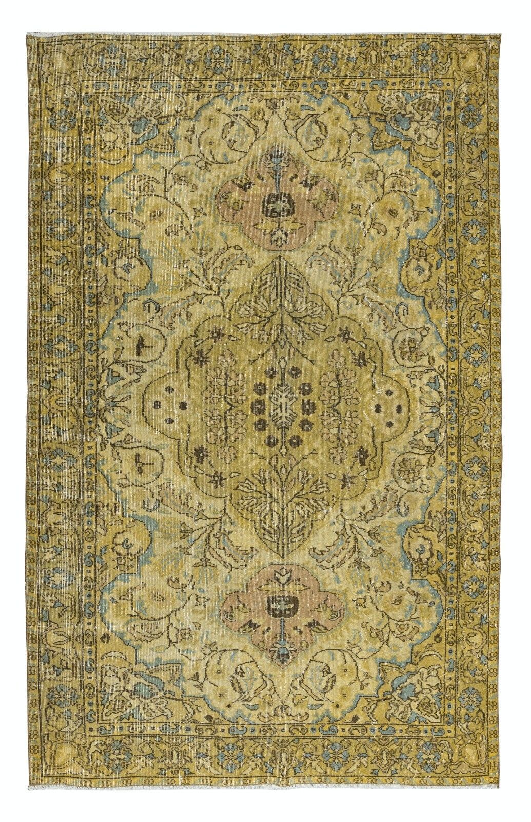 5.6x8.8 Ft Exquisite Yellow Turkish Area Rug, Modern Floral Handmade Carpet